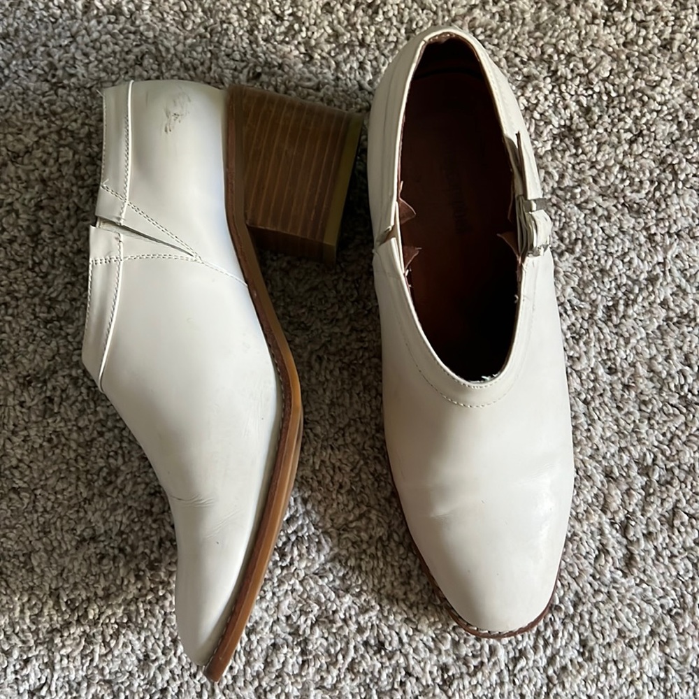 Jeffrey Campbell cream ankle booties with block heel